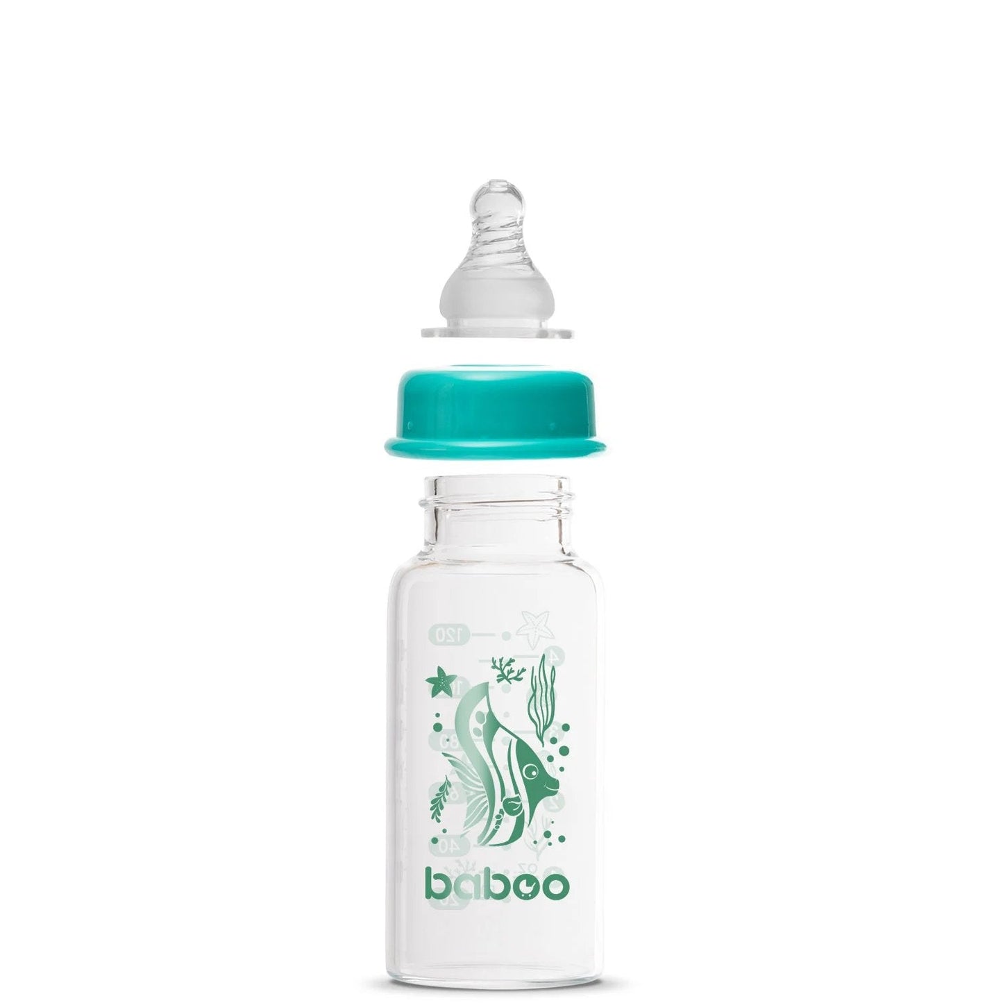 Baboo Anti-colic Glass Feeding Bottle 120 ml Green Sea Life 0+ Months