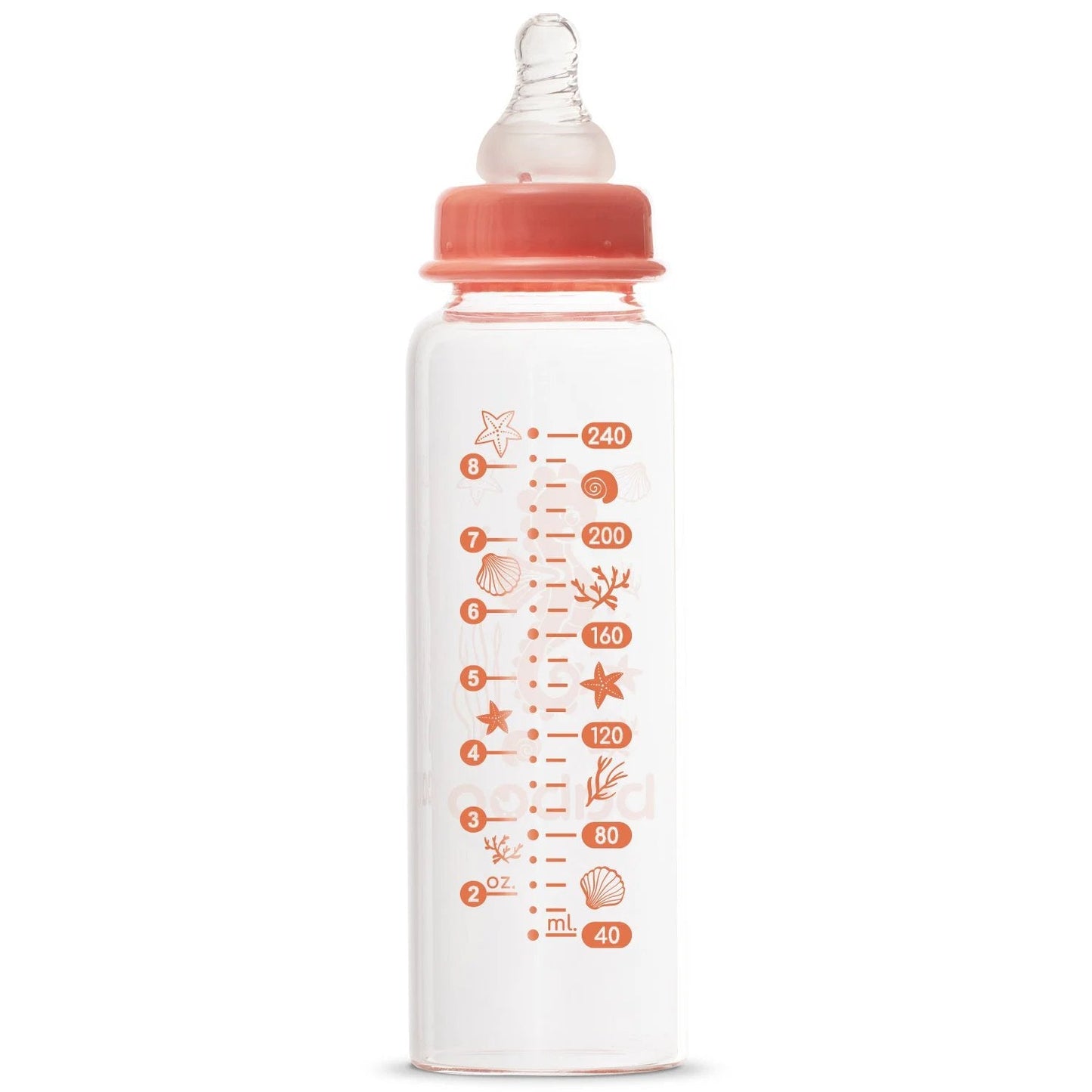 Baboo Anti-Kolik-Glasflasche 240 ml Orange Sea Life 3+ Monate