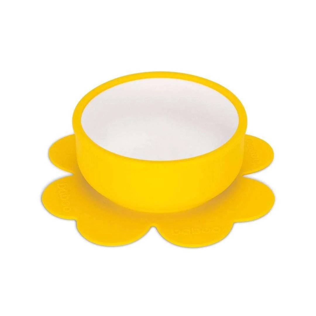 Yellow Baboo silicone bowl with suction base, perfect for babies 6+ months