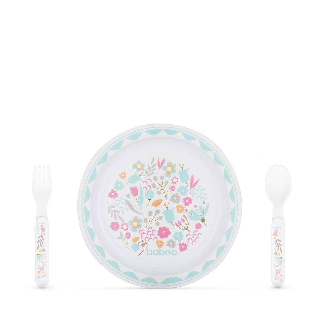 Colorful Baboo plate with soft color illustrations to encourage positive perception of mealtime