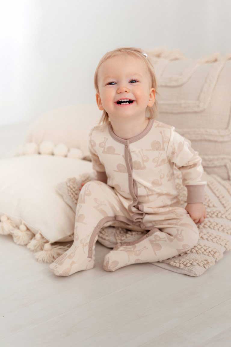 Happy and cute blonde child wearing Infant Overall Snails 282