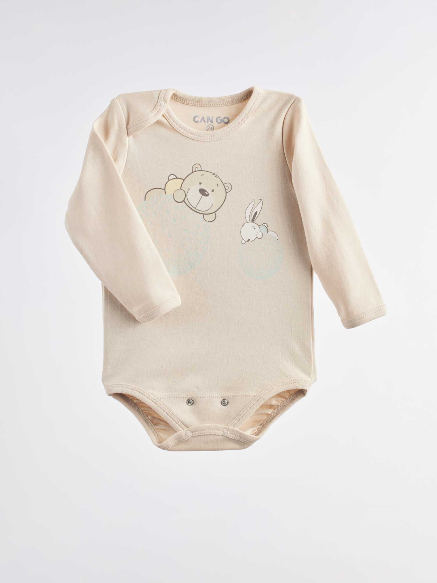 Infant bodysuit with cute bear and bunny images in warm and calm colors that you and your baby will adore!