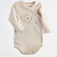 Infant bodysuit with cute bear and bunny images in warm and calm colors that you and your baby will adore!